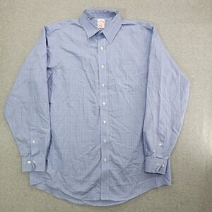 Brooks Brothers 346 Shirt Men Size 17 -6/7 Blue Button Up Regular Fit No Iron